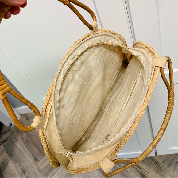 Vintage Woven Straw Half Moon Rattan Whicker Purse Clutch boho aesthetic modern - Picture 5 of 10